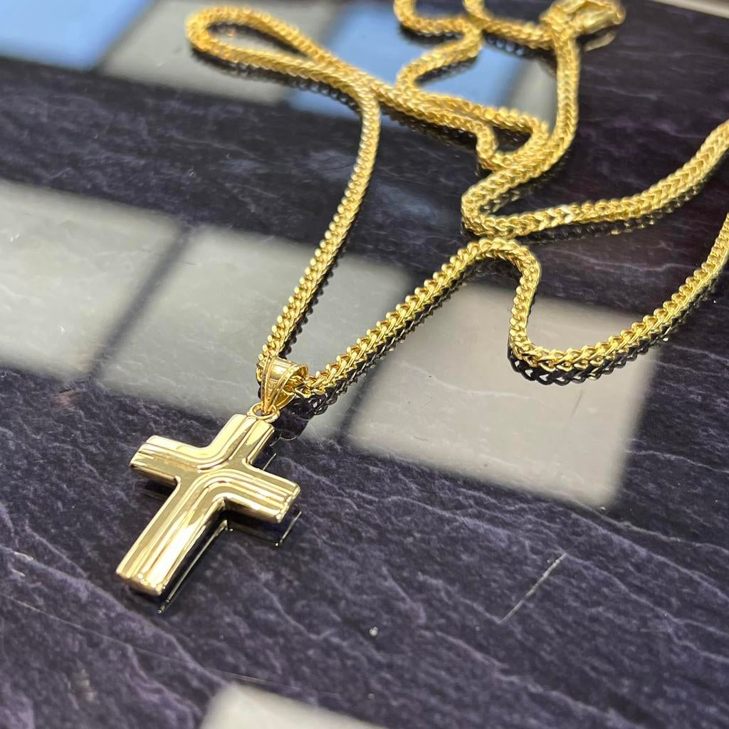 14 karaat gouden ketting vossenstaart met kruis hanger, Ophalen of Verzenden, Zo goed als nieuw, Goud