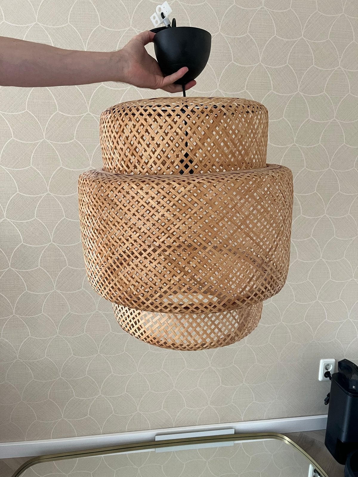 IKEA SINNERLIG Hanglamp, Huis en Inrichting, Lampen | Hanglampen, Zo goed als nieuw, Natuurlijk materiaal, E27 (groot), Ophalen