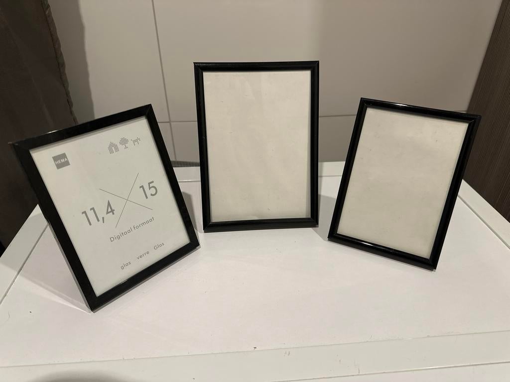 Set van 3 HEMA fotolijstjes, zwart, 11,4 x 15 cm, Ophalen of Verzenden, Zo goed als nieuw, Kunststof, Minder dan 50 cm