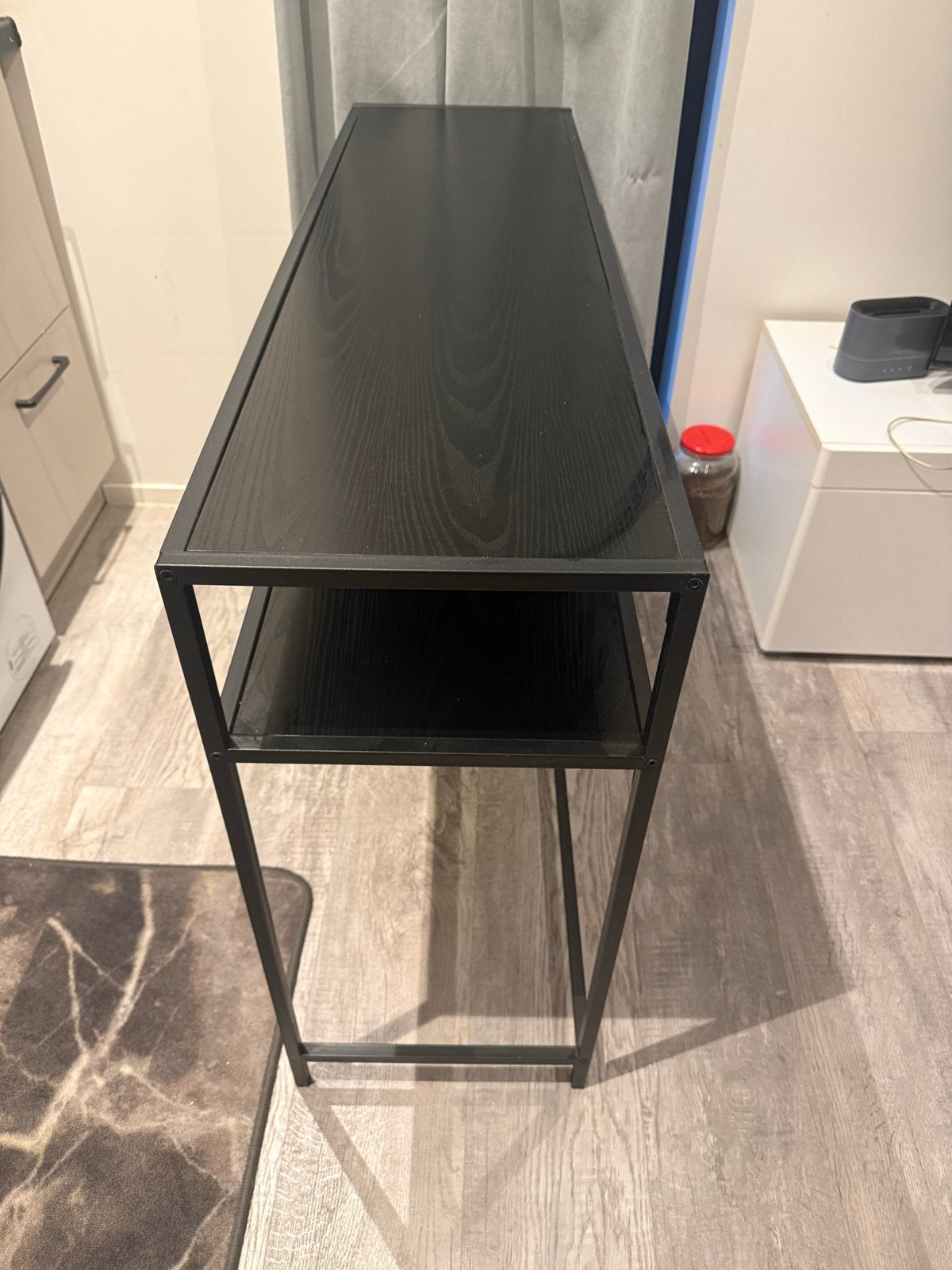 Zwart console/bijzettafel met metalen frame, Ophalen, Gebruikt, Metaal of Aluminium, 75 cm of meer