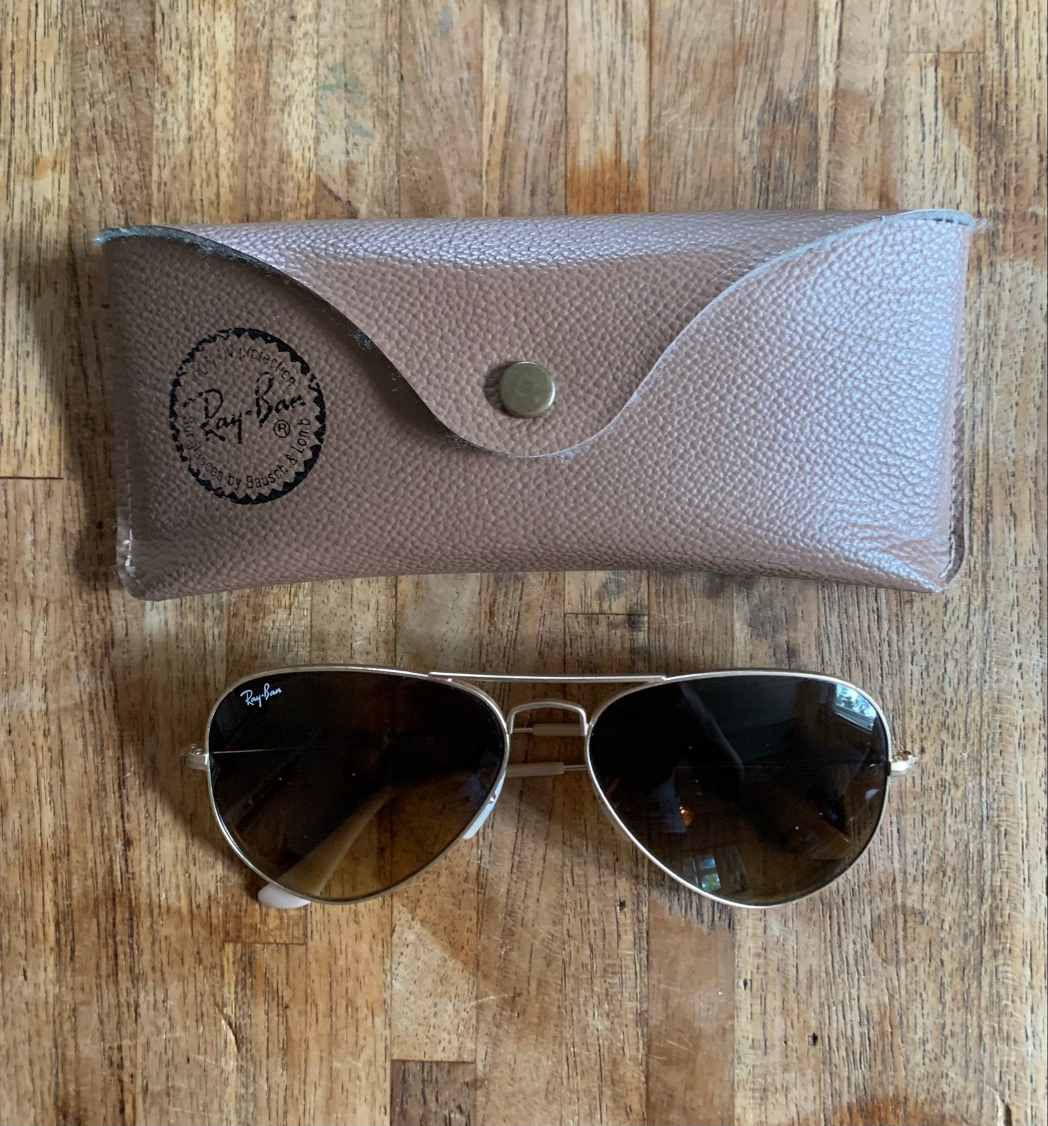 Ray-Ban Aviator Zonnebril,58014,bruin-goud kleurige glazen, Gebruikt, Zonnebril, Bruin, Verzenden