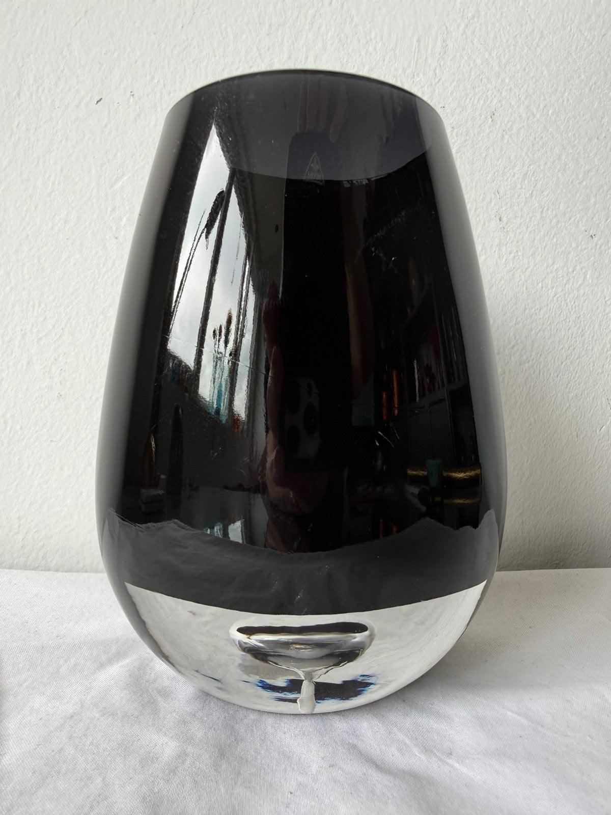 Murano Sommerso vaas zwart met luchtbel, Zwart, Ophalen of Verzenden, Minder dan 50 cm, Glas