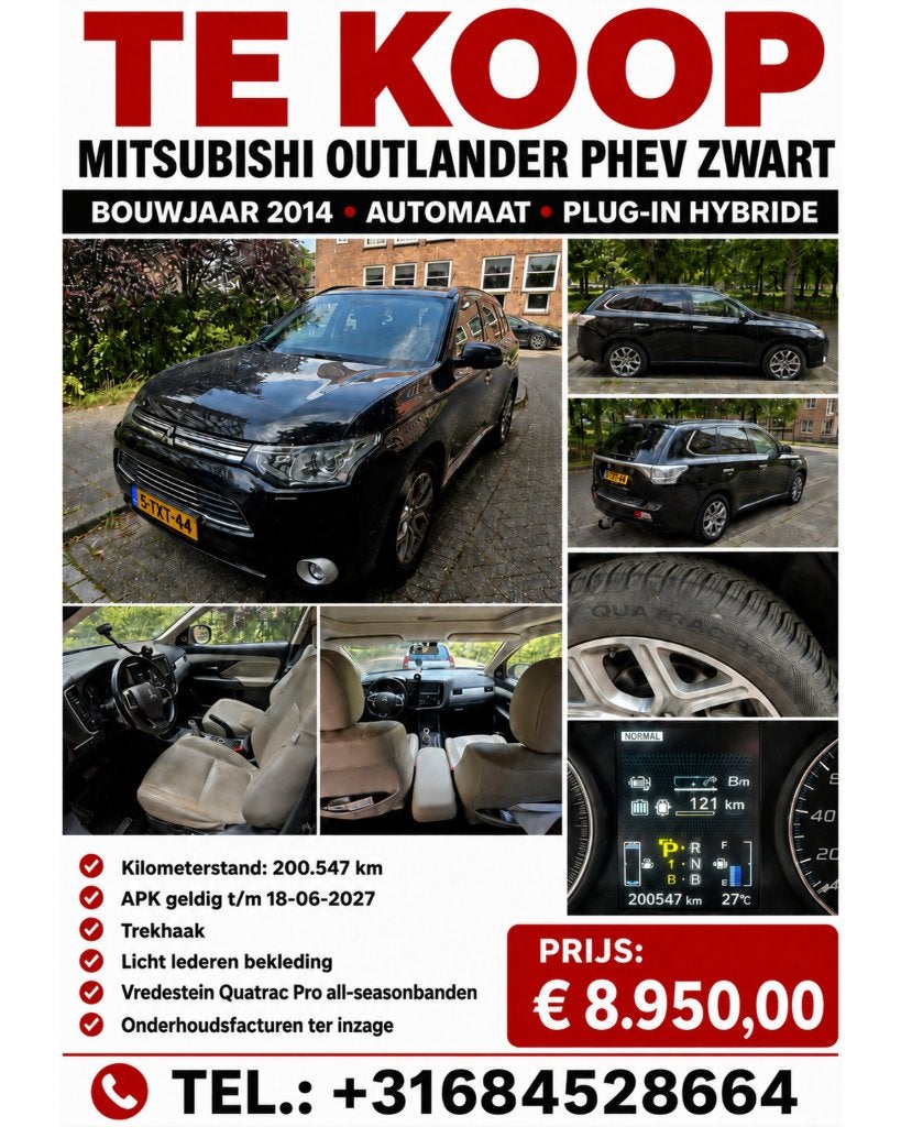 Mitsubishi Outlander 2.0 Dohc Mivec Phev 203pk 4WD CVT 5P, Auto's, Mitsubishi, Particulier, Outlander, 4x4, ABS, Achteruitrijcamera