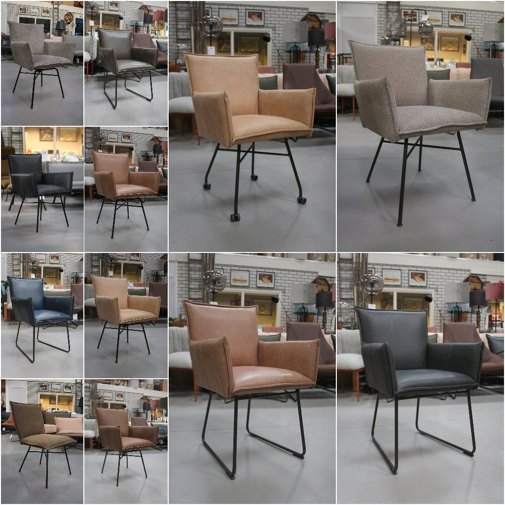 12 x luxe eetkamerstoelen SANNE Jess Design leer & stof, Ophalen, Bruin, Leer, Zo goed als nieuw