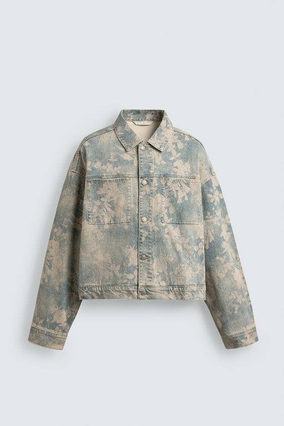 Zara cropped denim jack met bloemenprint., Overige kleuren, Zara, Ophalen of Verzenden, Maat 56/58 (XL)