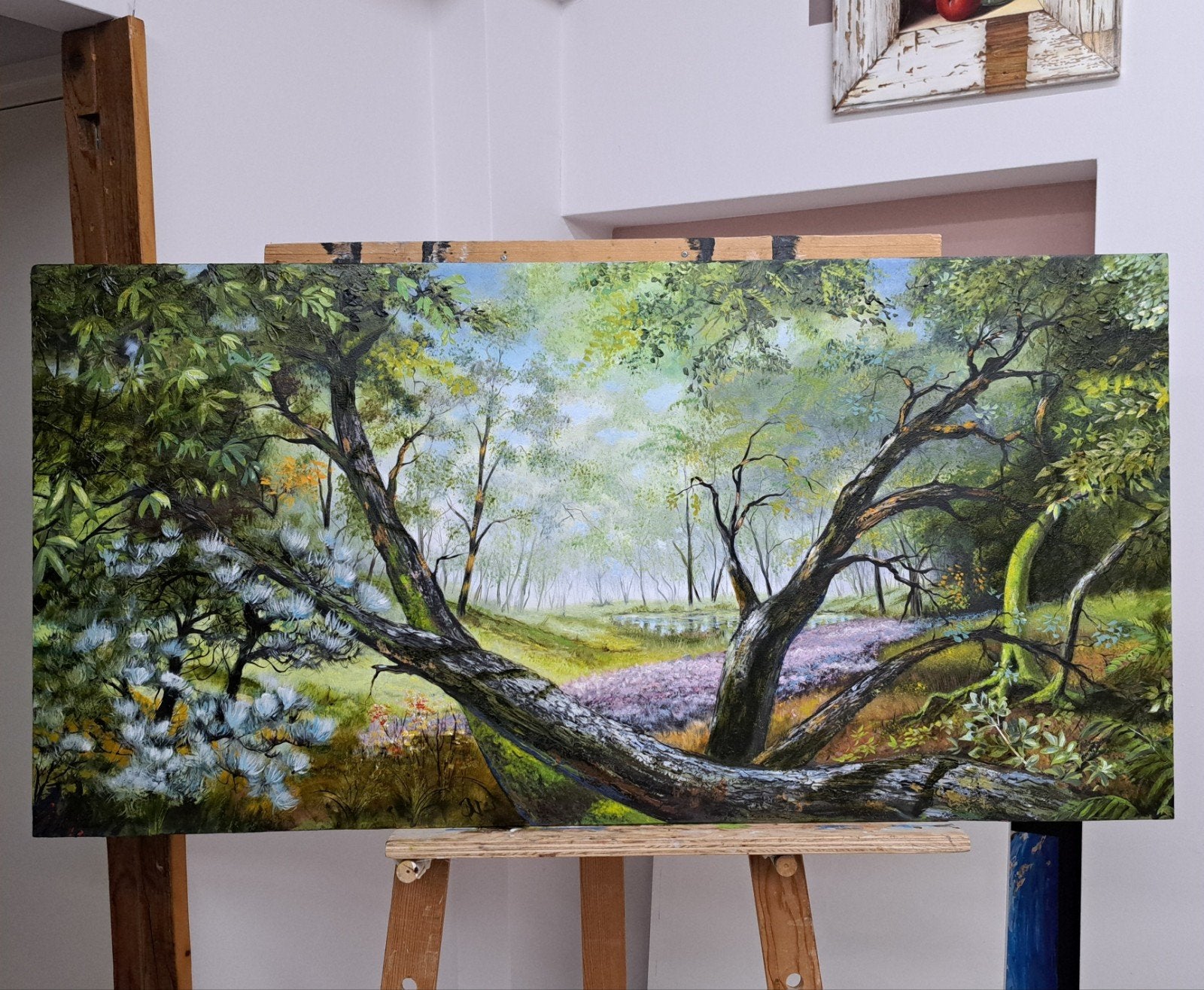 Olieverf op paneel: Mystiek Vennetje, Paneel, Expressionistisch, Ophalen of Verzenden, Gemengde techniek