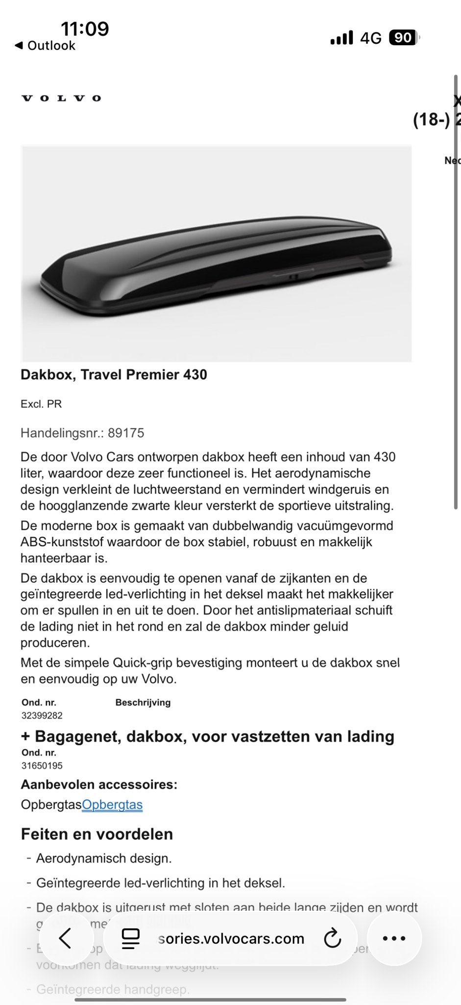 Volvo Travel Premier 430 dakbox met verlichting, Auto diversen, Dakkoffers, Ophalen, Zo goed als nieuw