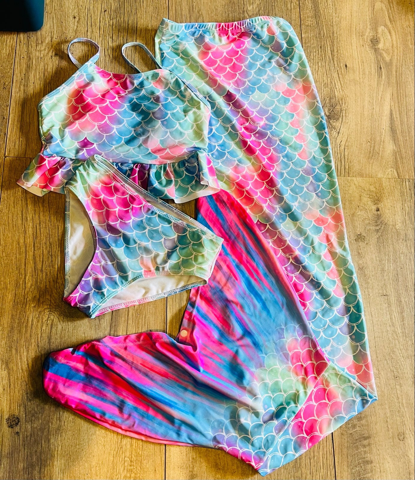 Zeemeermin bikini set met staart - Meerkleurig, Ophalen of Verzenden, Zo goed als nieuw, Meerkleurig, Bikini