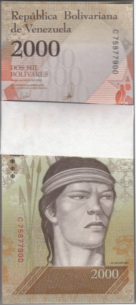 Venezuela bankbiljet 2000 Bolivares 2016 in bundel van 100, Ophalen of Verzenden, Zuid-Amerika, Los biljet