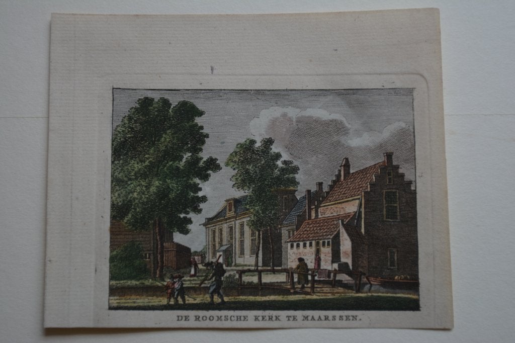 MAARSSEN ROOMSCHEKERK Bulthuis Bendorp Kopergravure 1790 GZ4, Verzenden, Stadsgezicht, Handgekleurd, Gravure