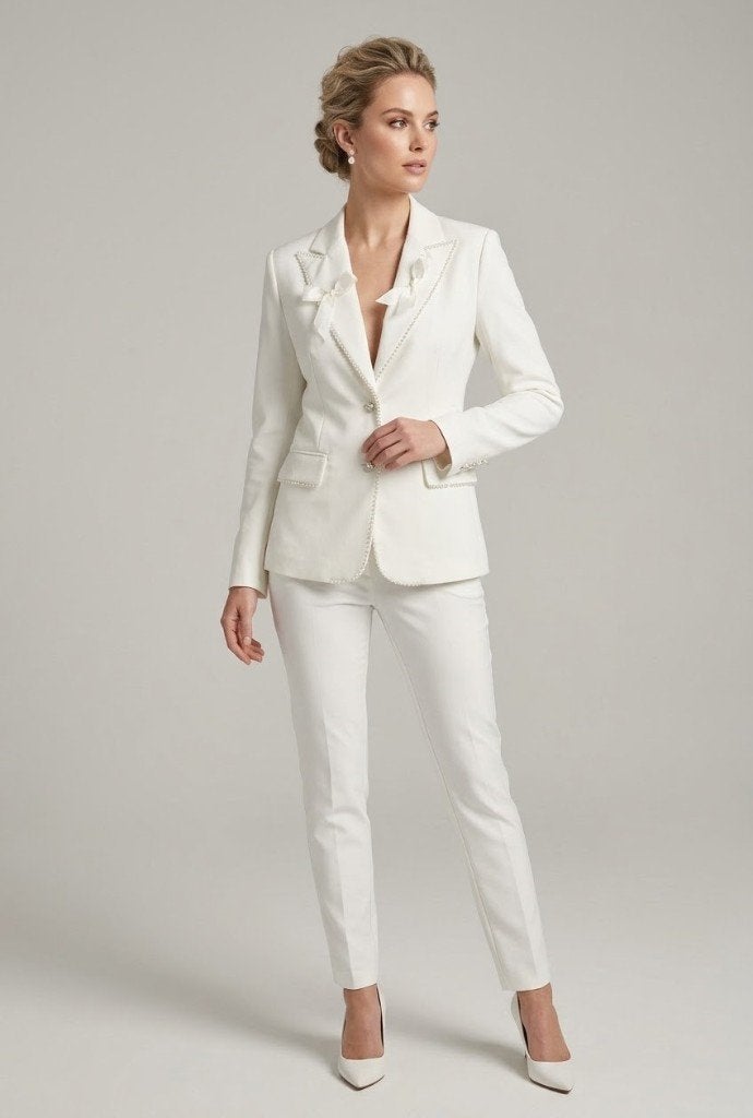 Elegant witte blazer met parels en strikjes, maat XL, Maat 42/44 (L), Ophalen of Verzenden, New Life Design, Kleding