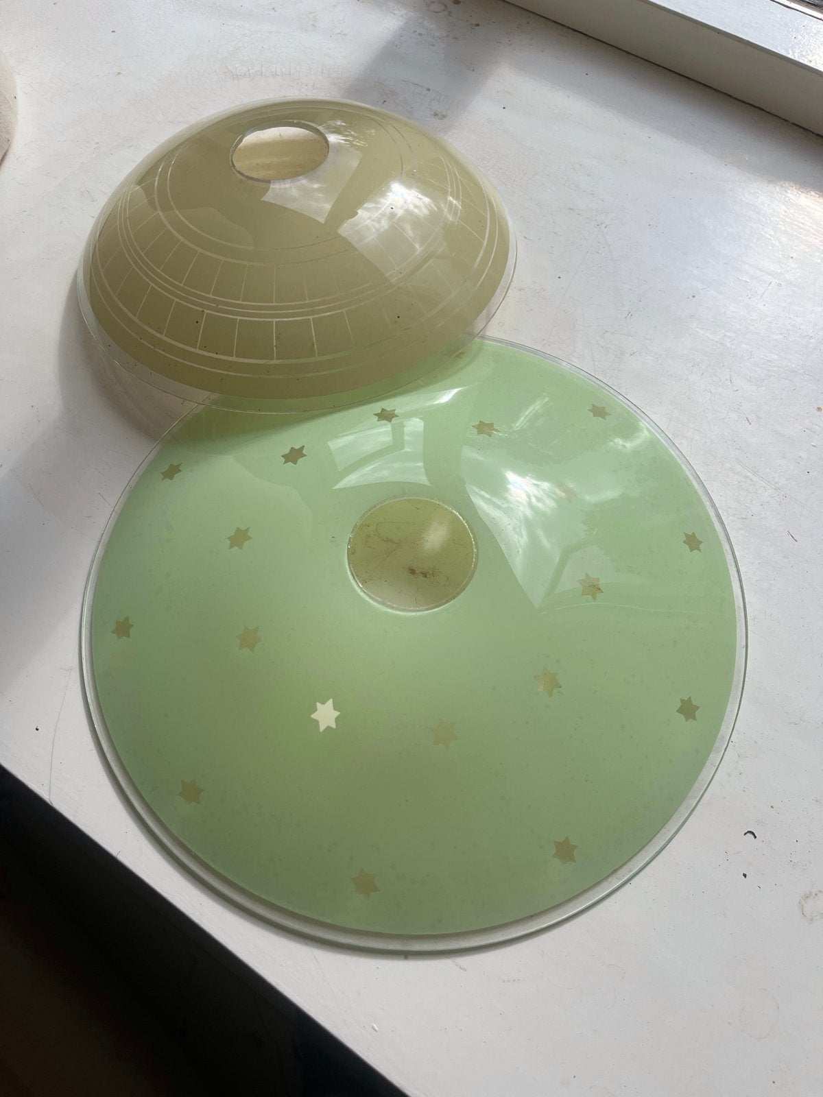 2 Vintage retro glazen lampenschalen - plafonnières, Antiek en Kunst, Antiek | Lampen, Ophalen of Verzenden