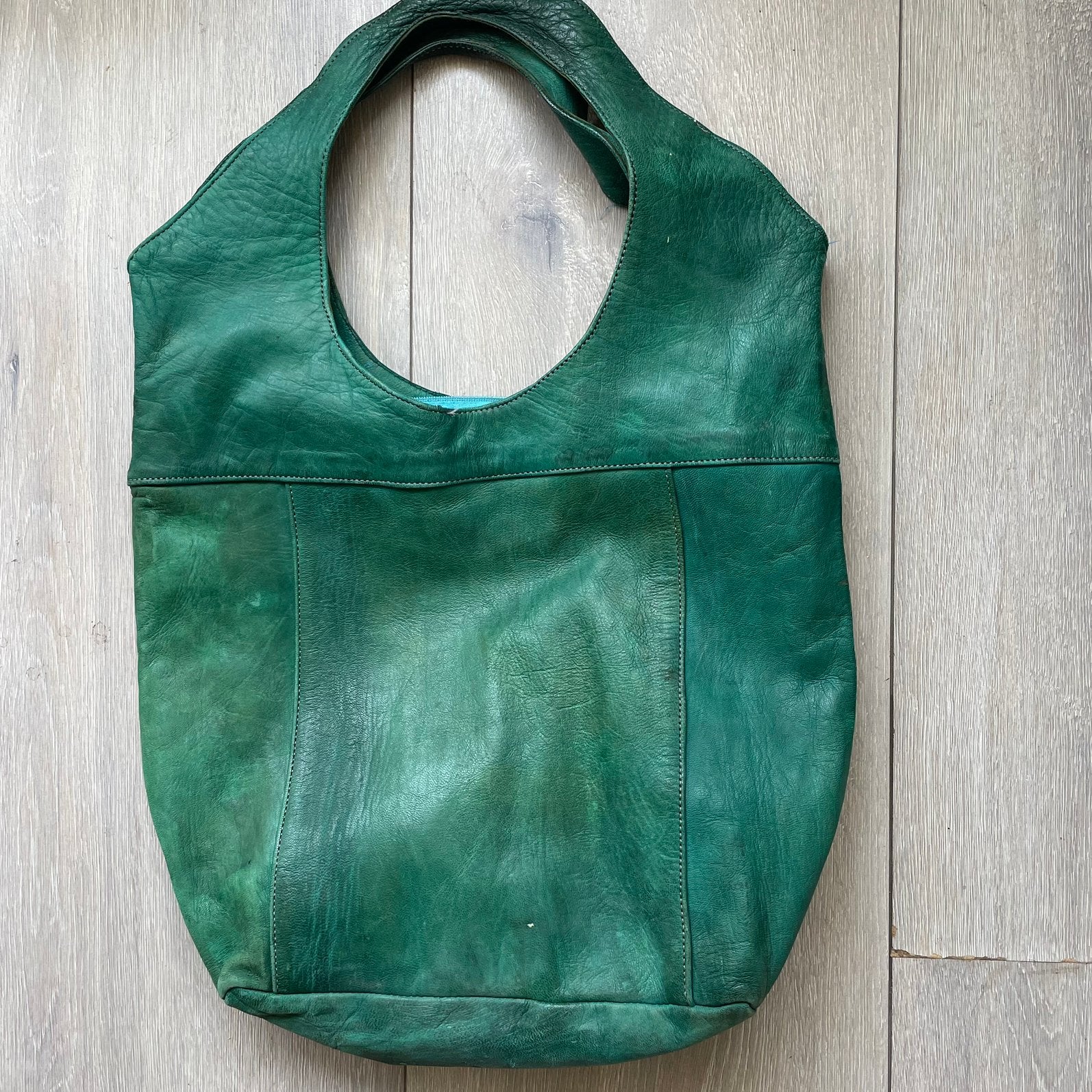 Te koop: leren shopper, groen, Ophalen of Verzenden, Zo goed als nieuw, Groen, Shopper