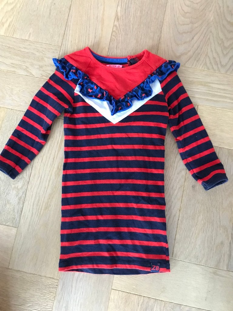 Leuk zgan blauw-rood jurkje van Z8 maat 92/98, Meisje, Z8, Ophalen of Verzenden, Zo goed als nieuw