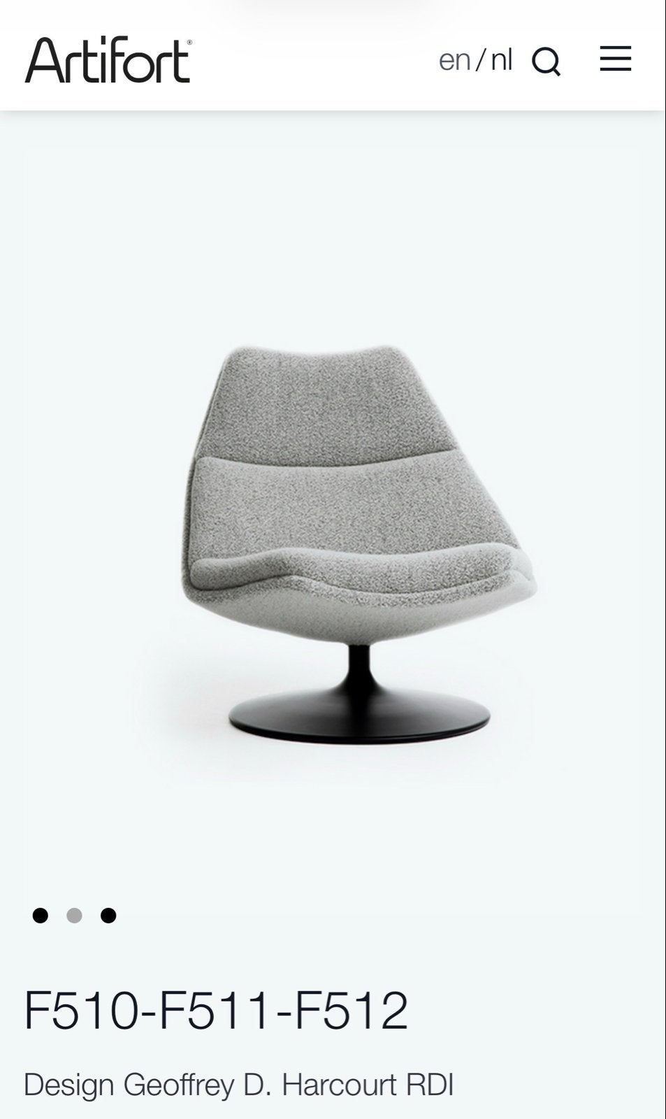 Artifort F510 Geoffrey Harcourt Draaibare Fauteuil, Huis en Inrichting, Fauteuils, Ophalen, Gebruikt, Stof, 75 tot 100 cm