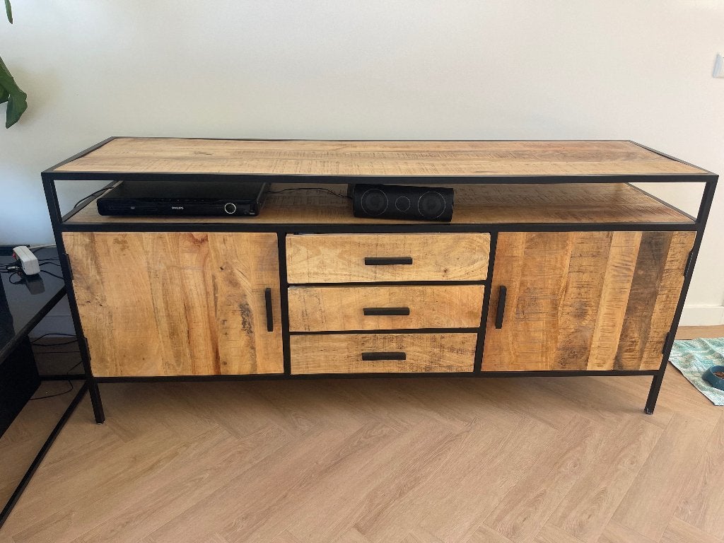 Dressoir manghout industrieel, Huis en Inrichting, Kasten | Dressoirs, Ophalen, Gebruikt, Met deur(en), 150 tot 200 cm