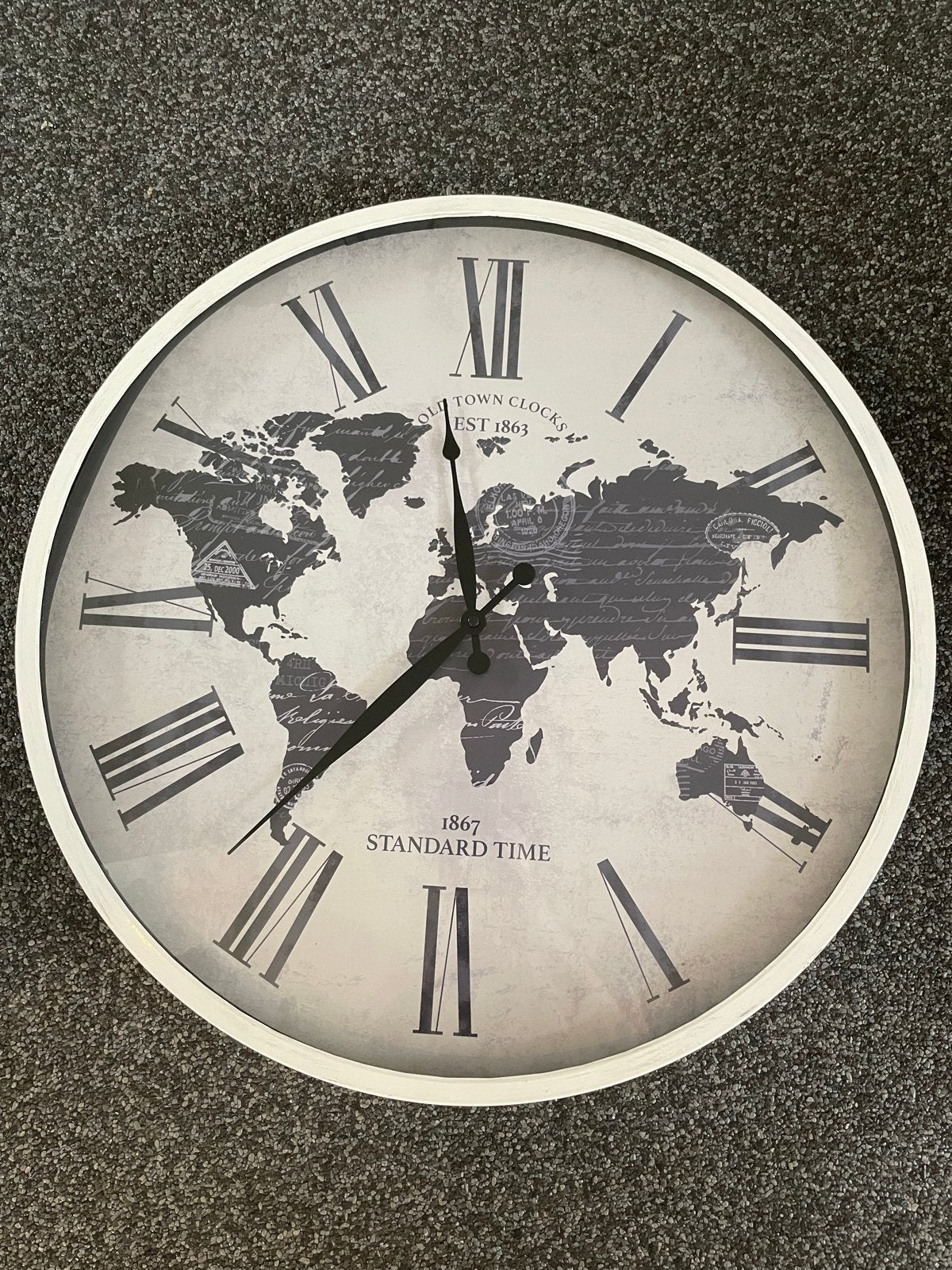 Grote Wandklok met Wereldkaart Design - Old Town Clocks, Wandklok, Wit, Vintage, Analoog