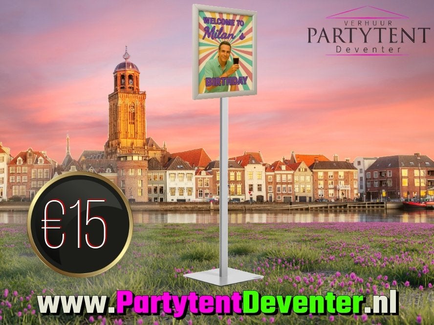 Feestje! Persoonlijk Welkomstbord/ Vloerstaander te huur, Ophalen, Nieuw, Verjaardag