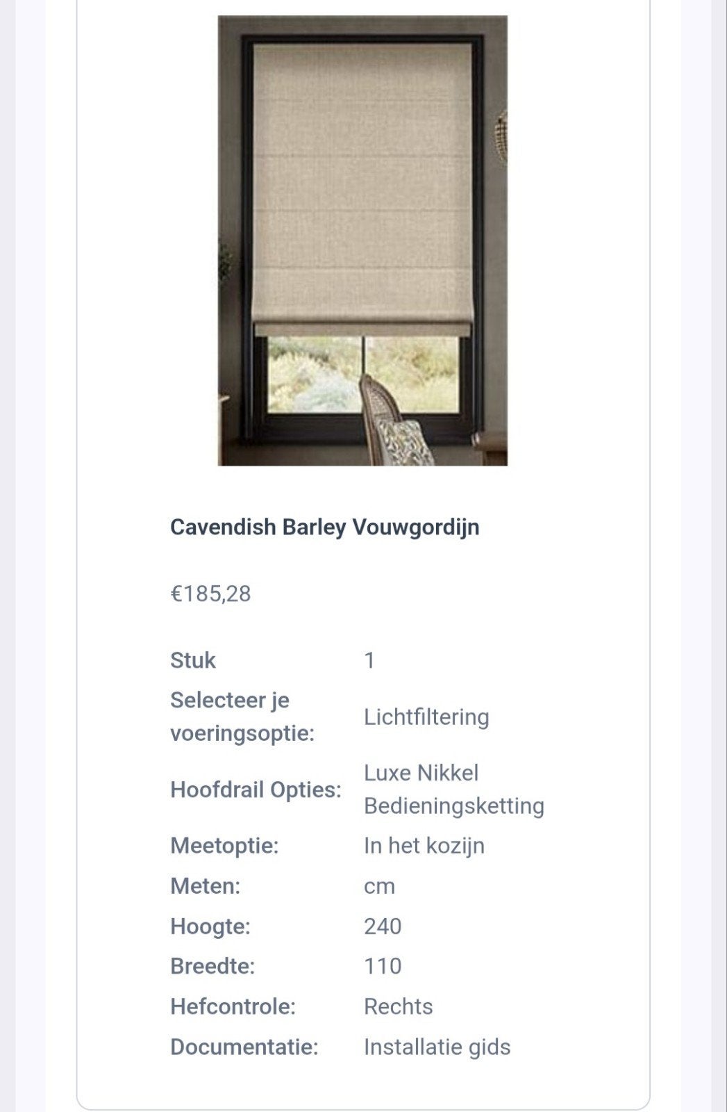Cavendish Barley Vouwgordijn - Lichtfilterend, Overige materialen, Overige merken, Zonwerend, Beige