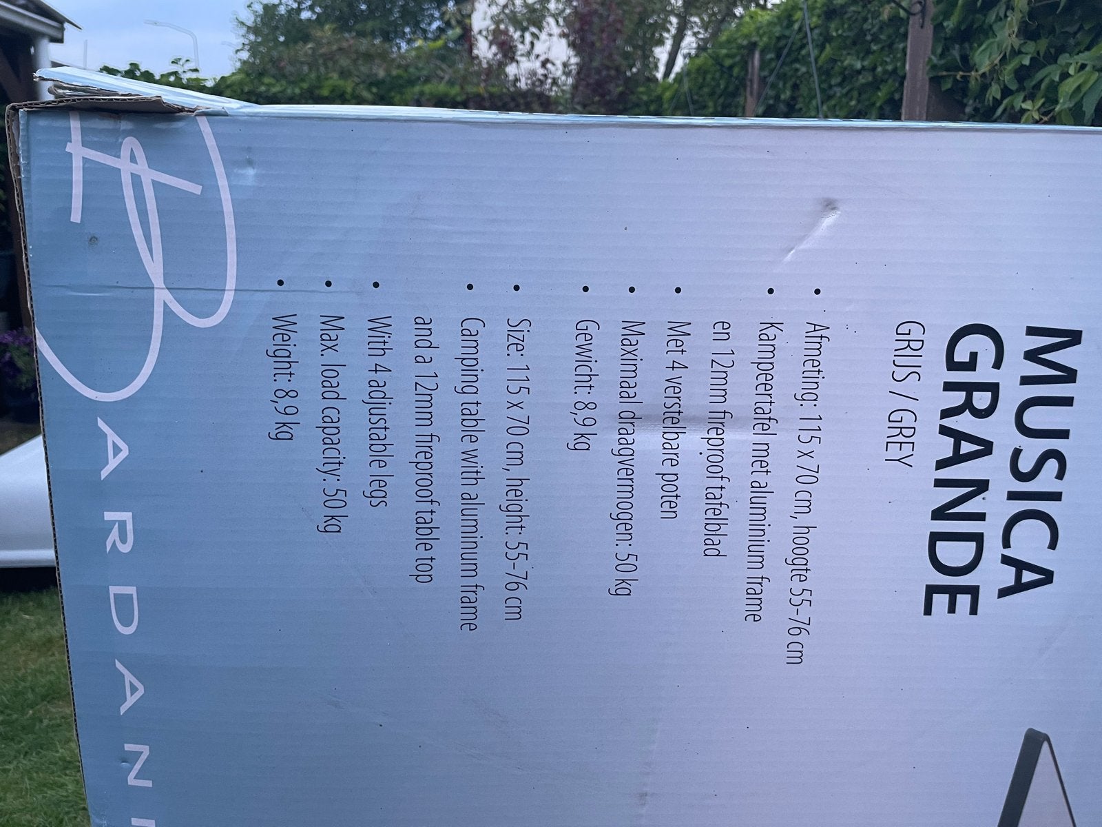 Bardani Musica Grande Campingtafel - Grijs, Ophalen, Zo goed als nieuw, Campingtafel