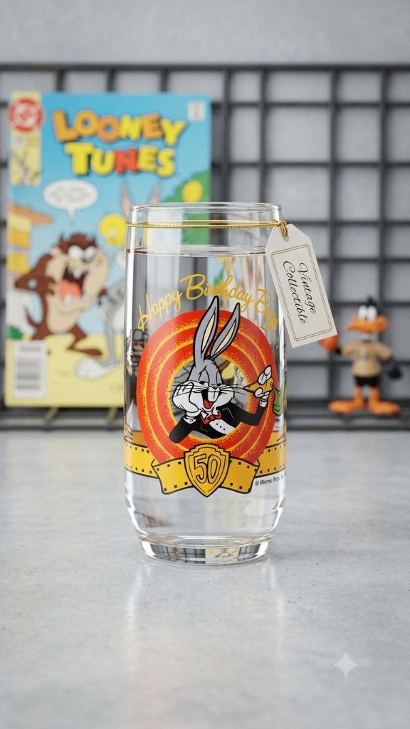 Vintage Looney Tunes 'Happy Birthday 50' glas, Ophalen of Verzenden, Zo goed als nieuw
