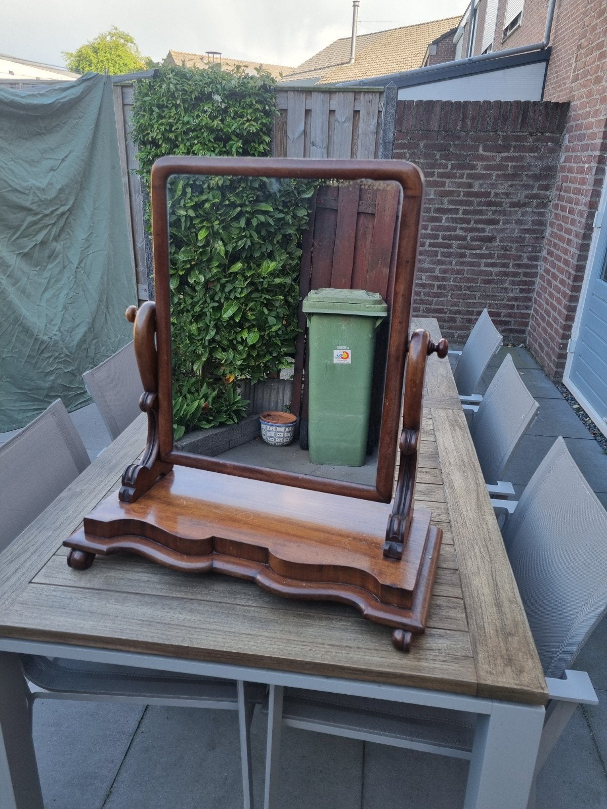Antieke kaptafel spiegel, Ophalen of Verzenden, Ovaal, Minder dan 50 cm