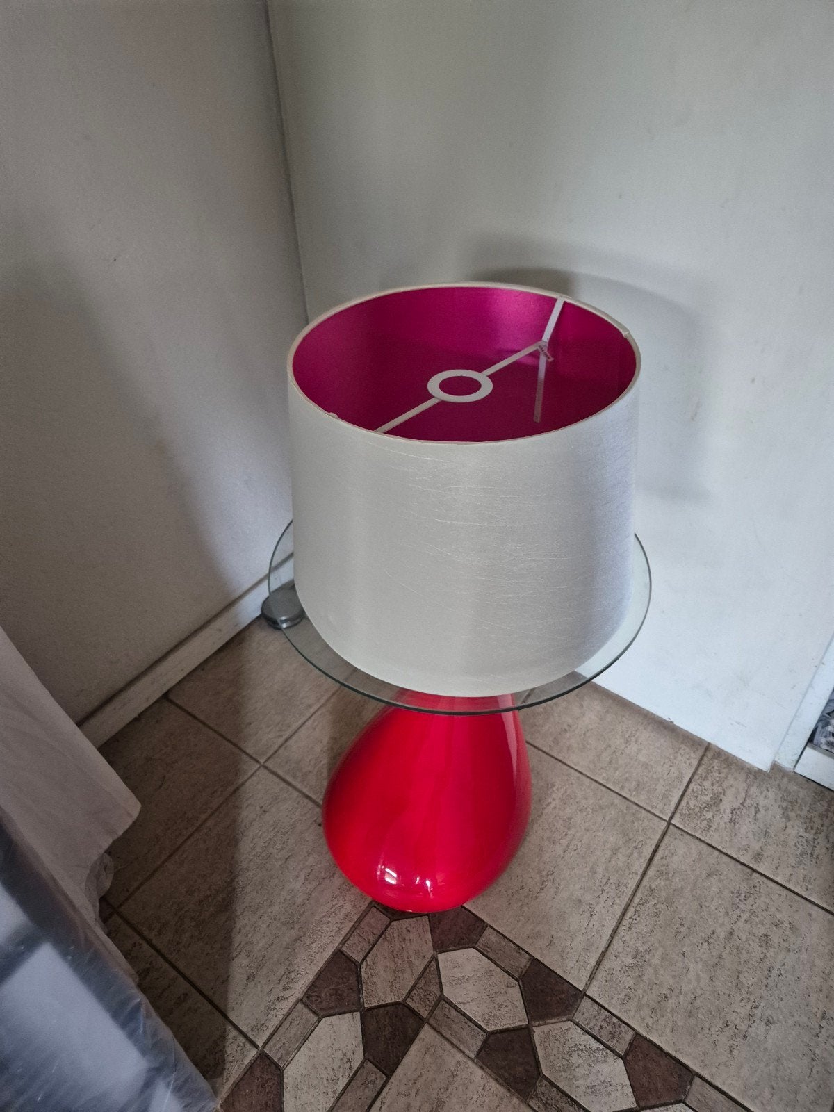 3x Lampenkap Licht Glimmend Zijdelook 27/33, Huis en Inrichting, Lampen | Lampenkappen, Ophalen, Gebruikt, Wit, Rond