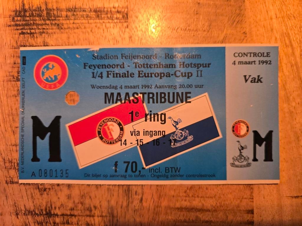 Feyenoord - Tottenham Hotspur 1/4 Finale Europa-cup II, Losse kaart, Eén persoon, Maart, Europa of Champions League