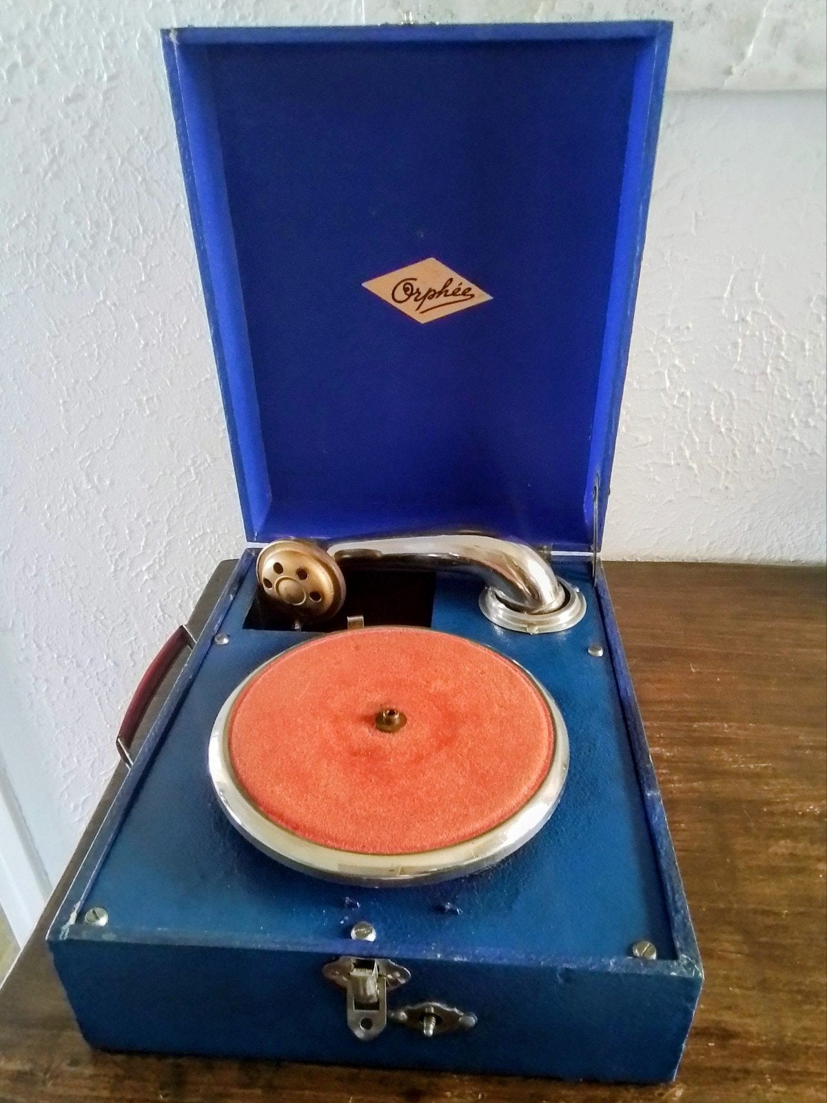Vintage Orphée Draagbare Kindergrammofoon - Blauw en werkend, Ophalen of Verzenden