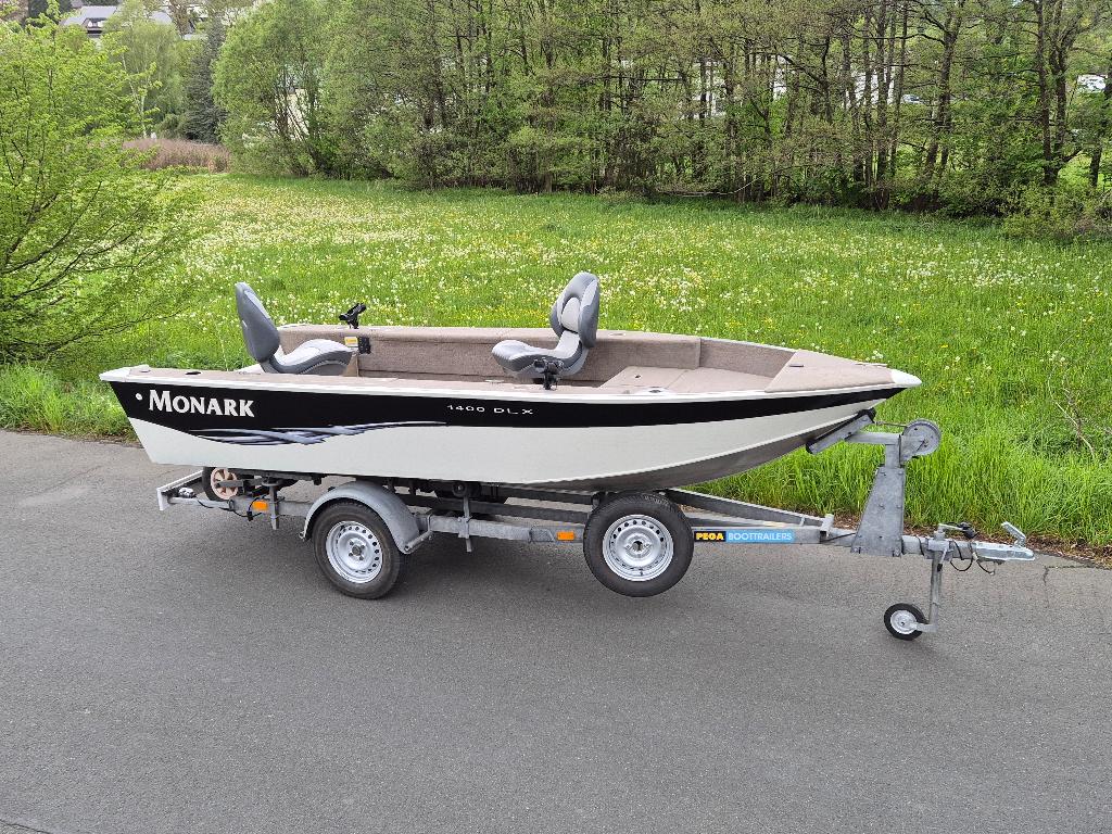 MONARK 1400 DLX, PEGA trailer (aluminium visboot, STARWELD), Watersport en Boten, Ophalen, Aluminium