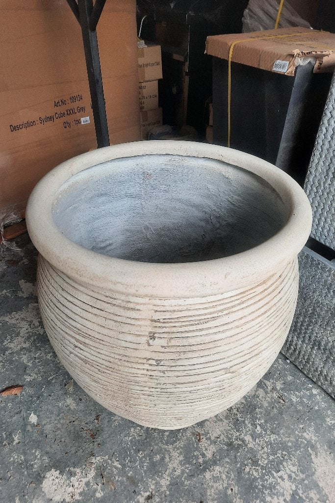 Mooie grote ronde bloempotten buikpot clayfibre wit 2 maten, Tuin en Terras, Bloempotten, Ophalen, 40 cm of meer, Rond, Zo goed als nieuw