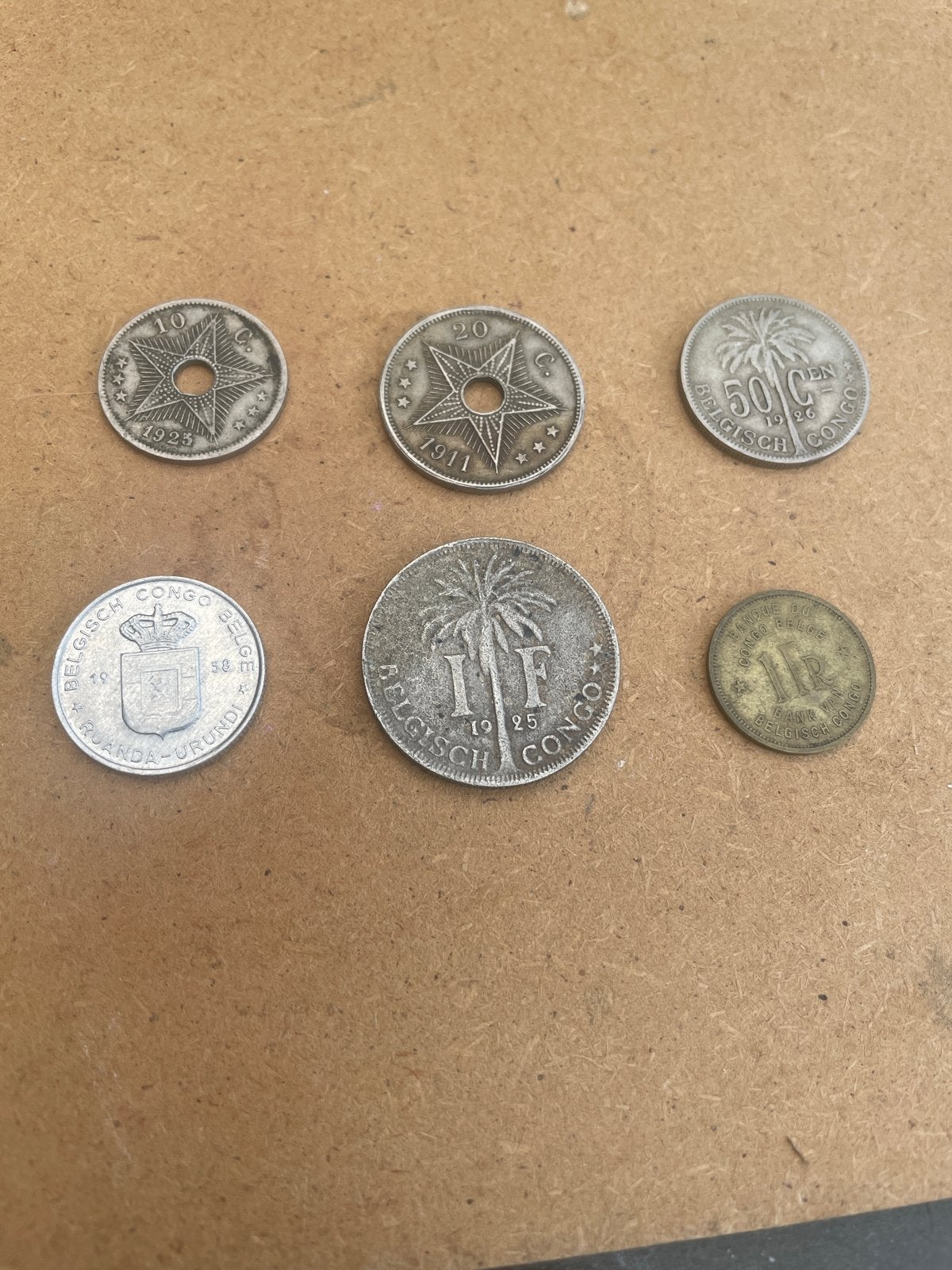 Set van 6 historische munten uit Belgisch Congo, Ophalen of Verzenden, Metaal, Setje
