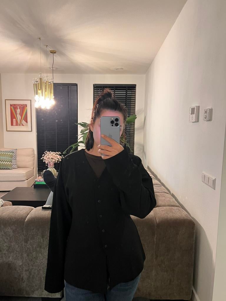Zwarte H&M blouse top knopen long sleeve nieuw, Ophalen of Verzenden, Nieuw, Maat 38/40 (M), Zwart