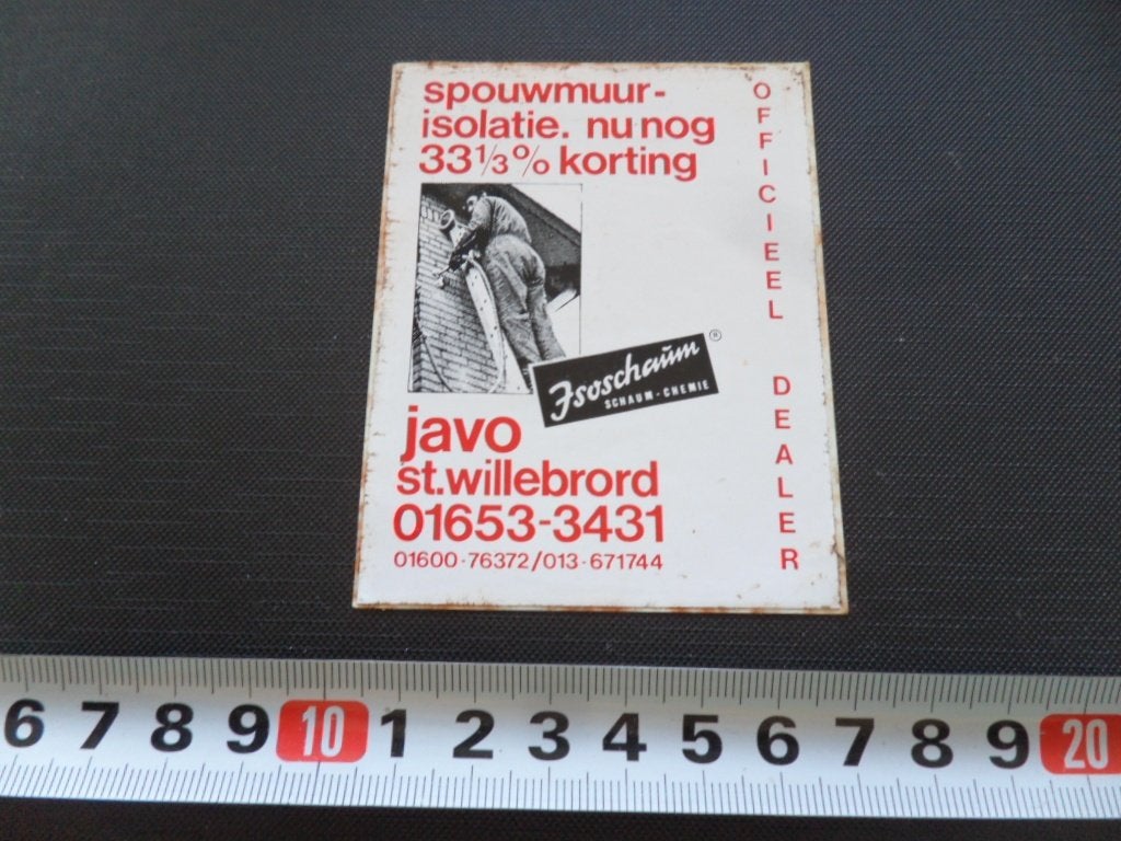 sticker st willebrord JAVO spouwmuur isolatie, Ophalen of Verzenden, Zo goed als nieuw