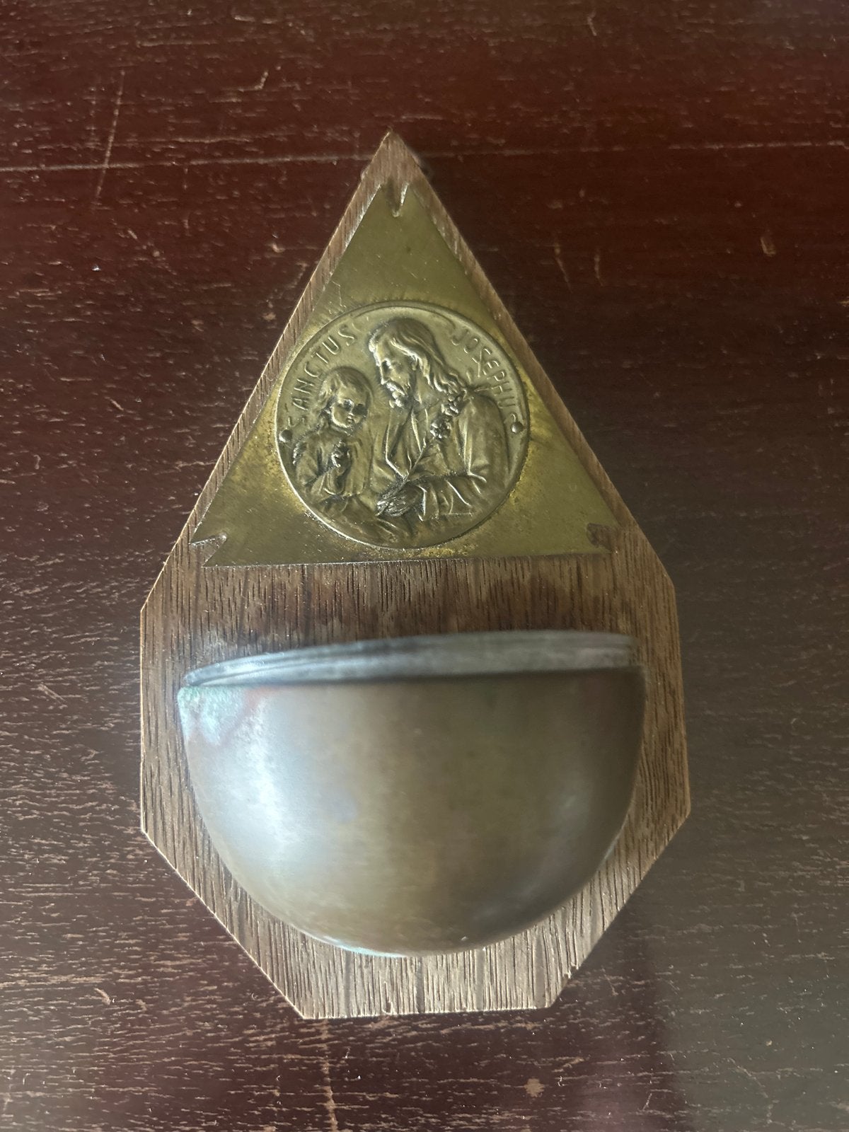 Antiek wijwaterbakje met afbeelding Heilige Jozef, Ophalen of Verzenden