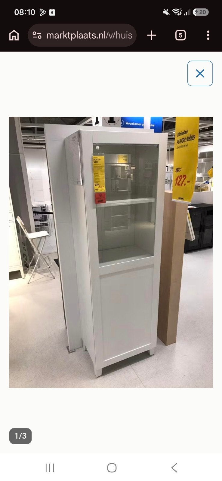 Ikea Platsa kast met glazen deur wit, 200 liter of meer, Ophalen, Zonder vriesvak, 160 cm of meer