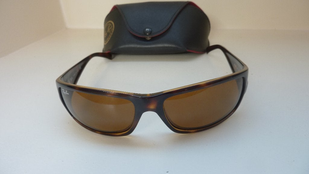 Mooie Rayban Heren zonnebril met etui, Zonnebril, Bruin, Ophalen of Verzenden, Zo goed als nieuw