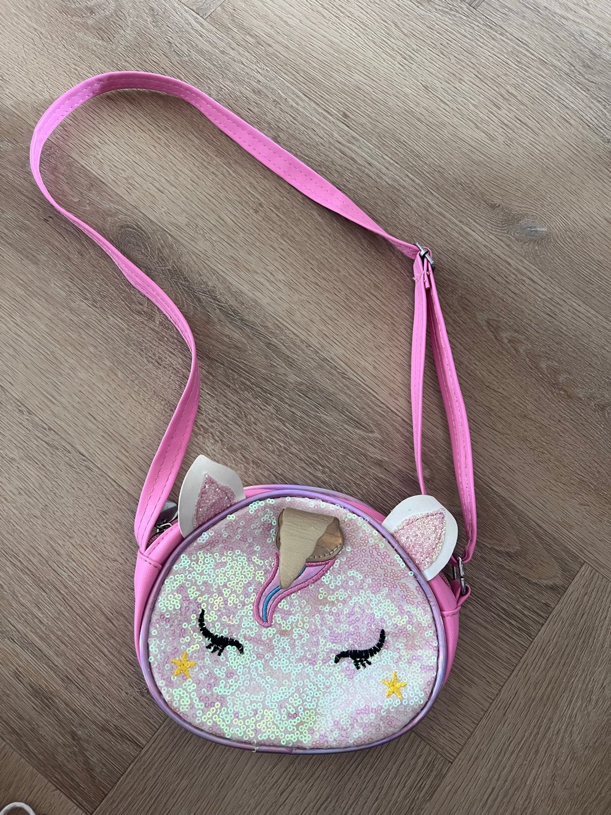 Roze glitter unicorn tasje met verstelbare schouderband, Ophalen of Verzenden, Zo goed als nieuw, Roze, Overige merken