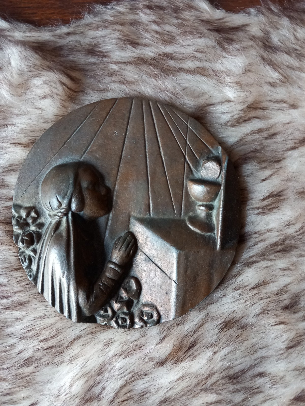 Bronzen Medaillon Eerste Communie Religieus Kunstwerk, Ophalen of Verzenden