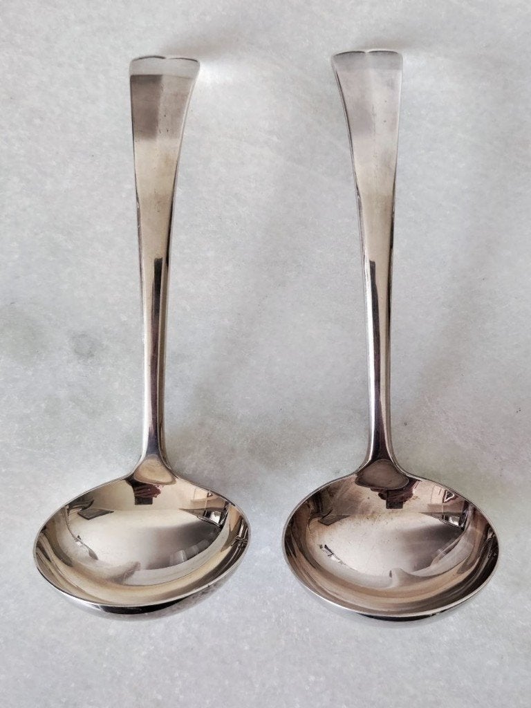 2 Identieke Verzilverde Saus/Juslepels Haags Lofje Gero 100, Ophalen of Verzenden