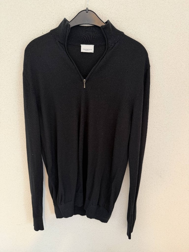 Profuomo Zwarte Merinowol Trui met Rits - Maat M, Maat 48/50 (M), Zwart, Ophalen of Verzenden, Profuomo