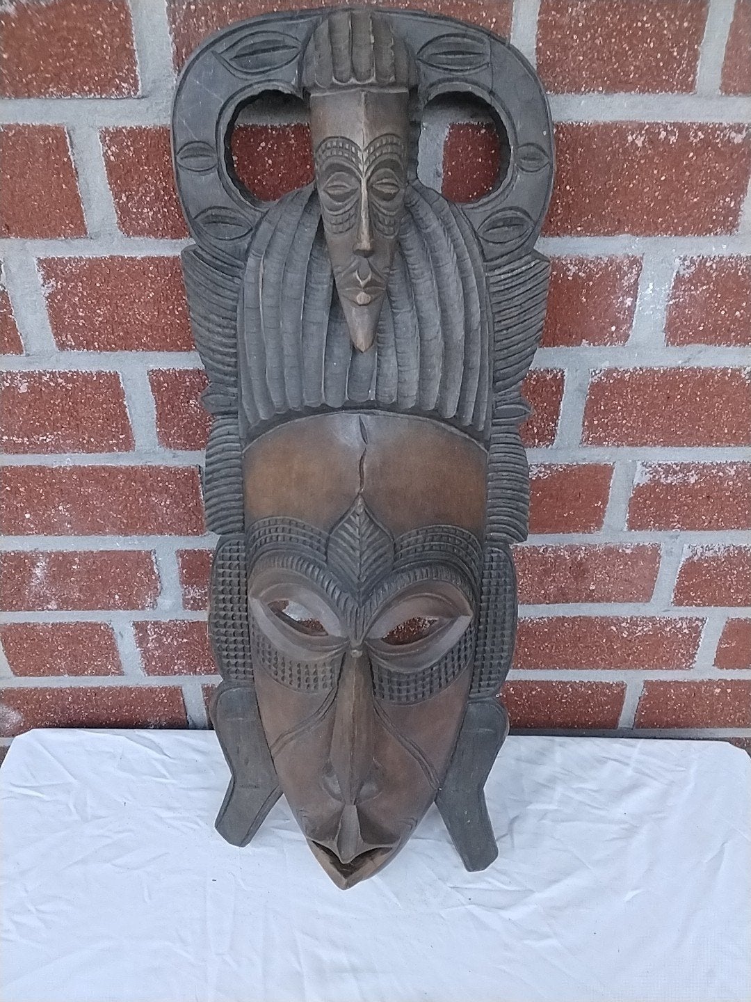 Groot Houten Afrikaans Masker - Handgesneden Kunst, Ophalen of Verzenden