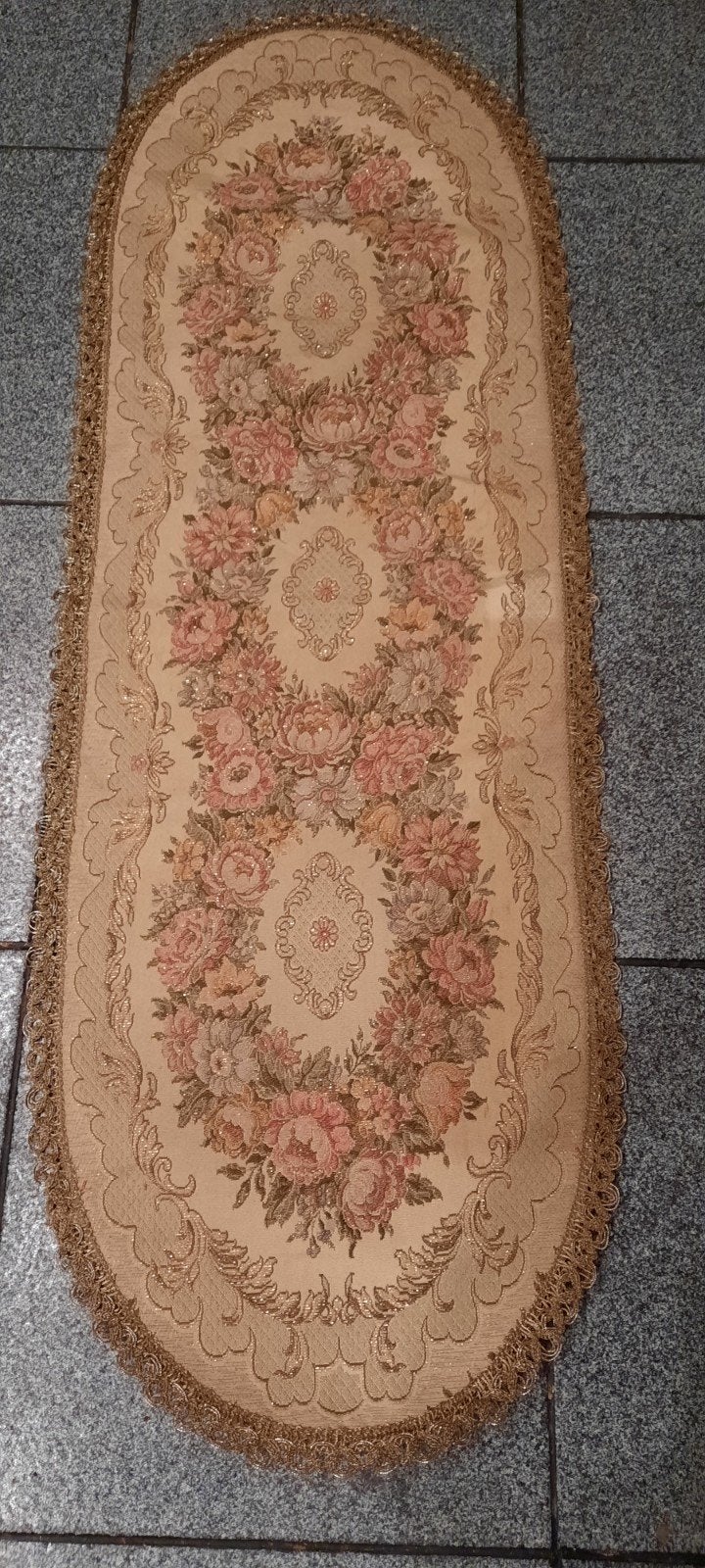 Vintage Tafelkleed/Loper met Bloemmotief en Gouden Rand, Ophalen of Verzenden