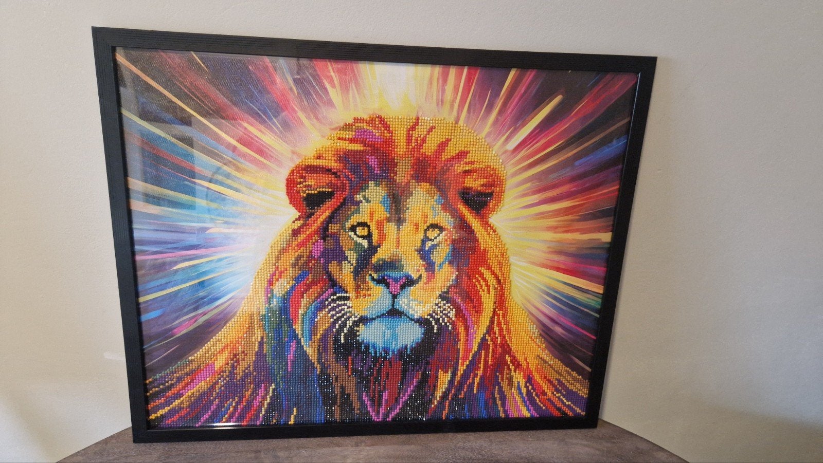 Diamond Painting Leeuw in lijst 50x40 cm, Hobby en Vrije tijd, Ophalen of Verzenden