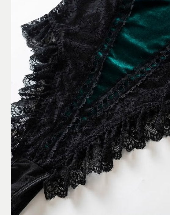 Sexy Vintage kanten bodysuit voor vrouwen - Gothic groen, Ophalen of Verzenden, Groen, Hemd