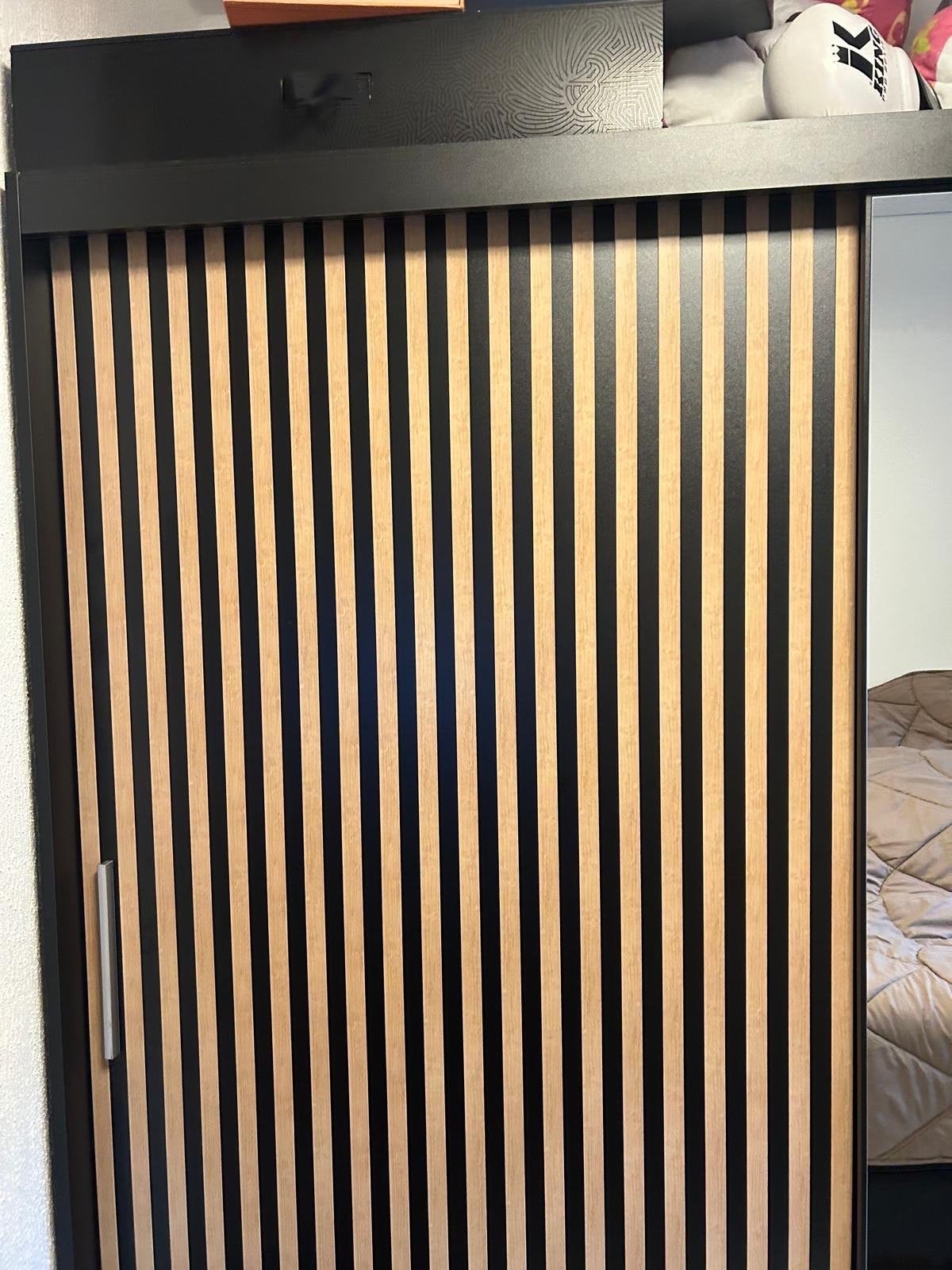 Kledingkast met schuifdeuren - Zwart/eiken, Huis en Inrichting, Gebruikt, 200 cm of meer, 150 tot 200 cm, Eikenhout
