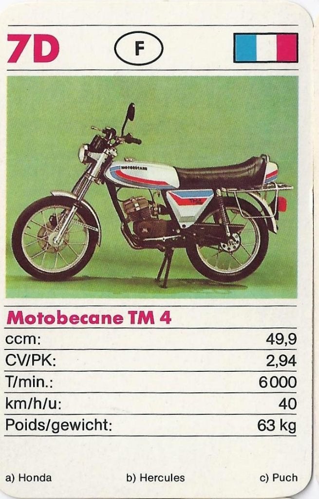 Kw574 bromfiets verzamelplaatje ( 7d ) MotobecaneTM 4, Ophalen of Verzenden, Zo goed als nieuw, Auto's
