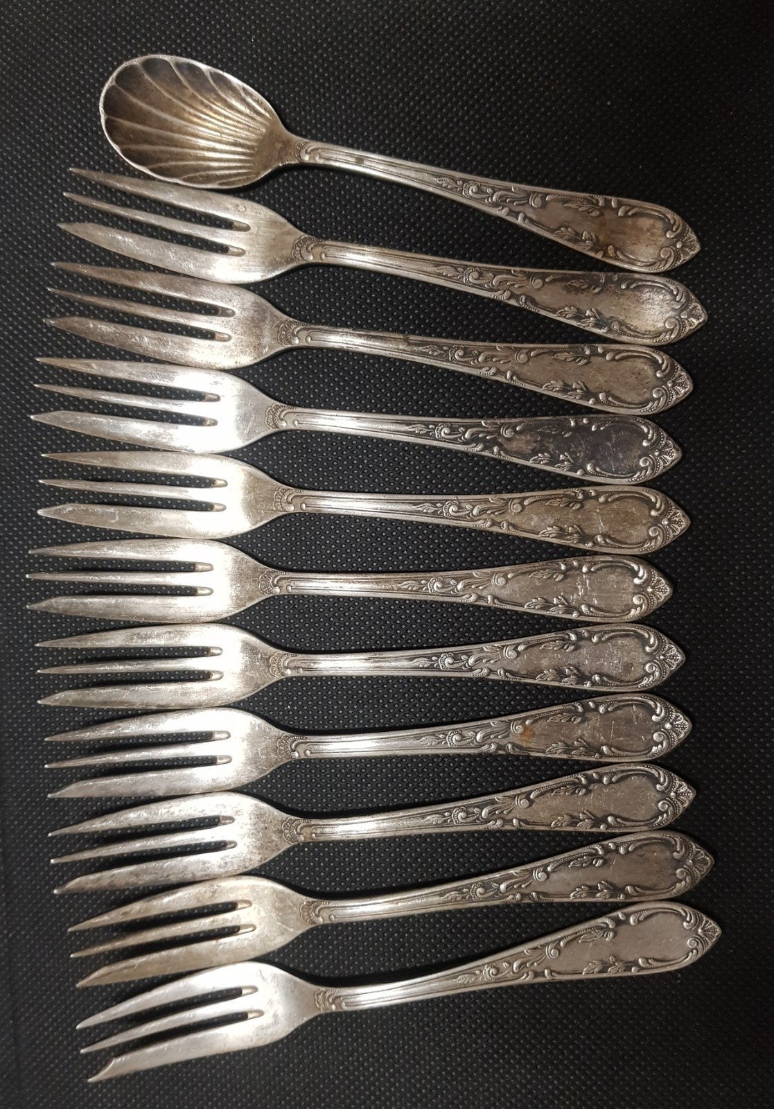 Antieke verzilverde gebakvorkjes., Ophalen of Verzenden