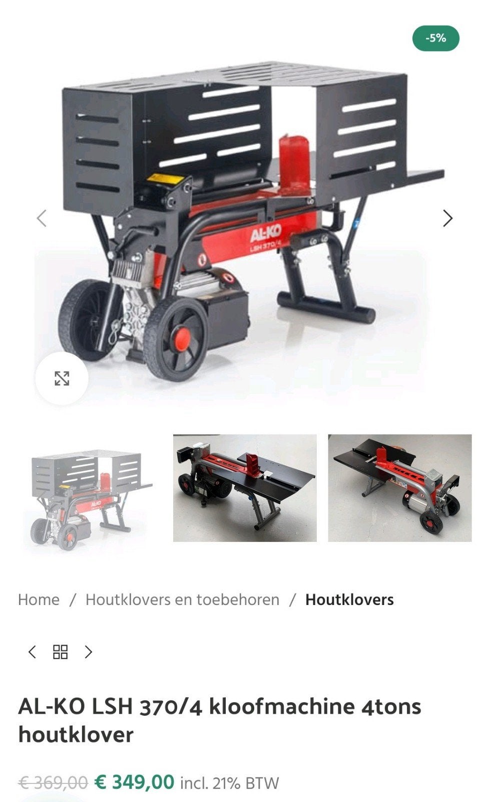 AL-KO LSH 370/4 Kloofmachine 4 ton Houtklover, Ophalen of Verzenden