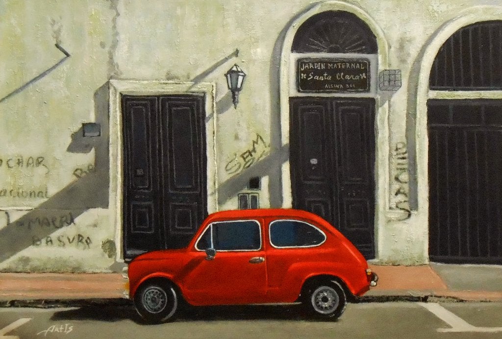 "Rood", Verzenden, Olieverf, Met textuur, Stadsgezicht